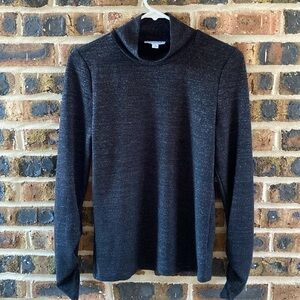 Evereve rouched sleeve silver sparkle threaded mock neck turtleneck top, W’s M